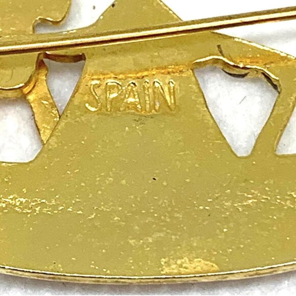 VINTAGE SPAIN Signed 1950's Damascene Toledo Spain Gondola Pin - Picture 5 of 6